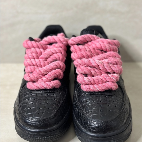 These crocodile Nike Air Force 1’s. Jet black with black patent leather. - Picture 5 of 5